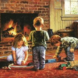 Jigsaw puzzle: Playing by the fireplace