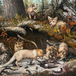 Jigsaw puzzle: Fox cubs near the burrow