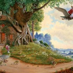 Jigsaw puzzle: The flight of mother goose