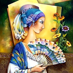 Jigsaw puzzle: Girl with a fan