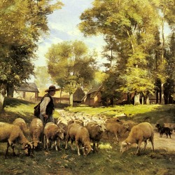 Jigsaw puzzle: Shepherd with a flock