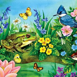 Jigsaw puzzle: Frog, birds and flowers