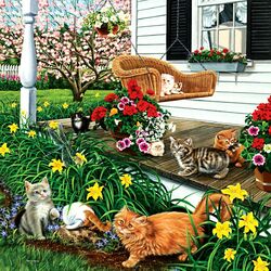 Jigsaw puzzle: Cats on a swing