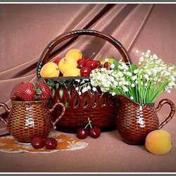 Jigsaw puzzle: Still life with lilies of the valley and fruits