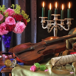 Jigsaw puzzle: Violin and roses