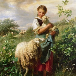 Jigsaw puzzle: Girl with a lamb in her arms