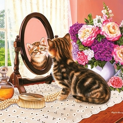 Jigsaw puzzle: Kitten and mirror