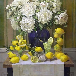 Jigsaw puzzle: Still life with peonies and lemons