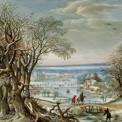 Jigsaw puzzle: View of the Grenendal Abbey near Brussels in winter