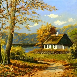 Jigsaw puzzle: Peasant house by the lake