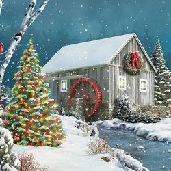 Jigsaw puzzle: Christmas at the old mill