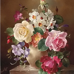 Jigsaw puzzle: Still life with roses and daffodils