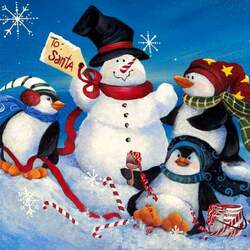 Jigsaw puzzle: Snowman and penguins