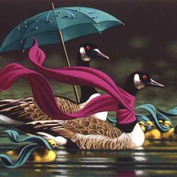 Jigsaw puzzle: Ducks under an umbrella