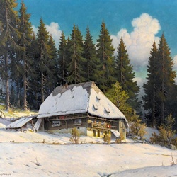 Jigsaw puzzle: House on the background of fir trees