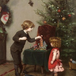 Jigsaw puzzle: Children at the Christmas tree