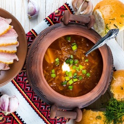 Jigsaw puzzle: Borsch with donuts and bacon