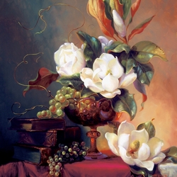 Jigsaw puzzle: Still life with flowers and grapes