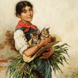 Jigsaw puzzle: Girl with kittens