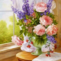 Jigsaw puzzle: Flowers by the window