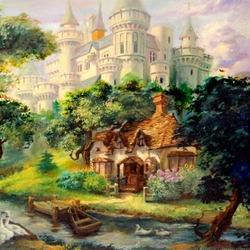 Jigsaw puzzle: Small cottage near the castle