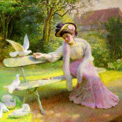 Jigsaw puzzle: Girl and pigeons