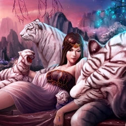 Jigsaw puzzle: Girl with tigers