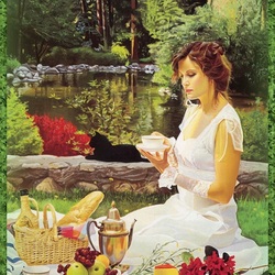 Jigsaw puzzle: Picnic by the pond