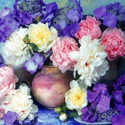 Jigsaw puzzle: Vase with peonies and hydrangea