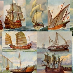 Jigsaw puzzle: Vintage sailboats on postcards