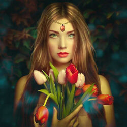 Jigsaw puzzle: Girl with tulips