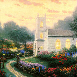 Jigsaw puzzle: Church on a blooming hill