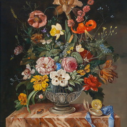 Jigsaw puzzle: Still life with flowers and clock