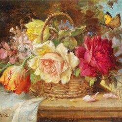 Jigsaw puzzle: Basket with flowers and butterfly
