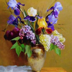 Jigsaw puzzle: Irises and lilacs