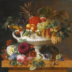 Jigsaw puzzle: Classic urn with fruits and flowers