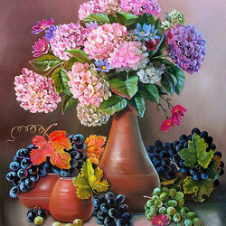 Jigsaw puzzle: Grapes and hydrangeas