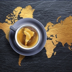 Jigsaw puzzle: Continents and a cup of coffee
