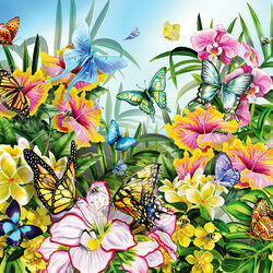 Jigsaw puzzle: Butterflies in flowers