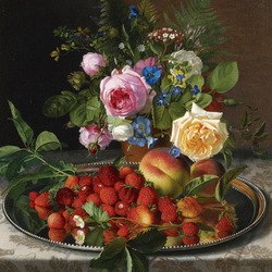 Jigsaw puzzle: Still life with roses and strawberries