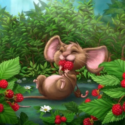 Jigsaw puzzle: Mouse in raspberries