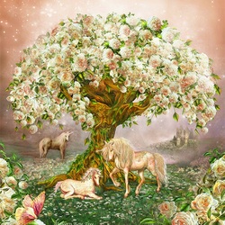Jigsaw puzzle: Unicorns under the rose tree