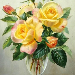 Jigsaw puzzle: Yellow roses in a vase