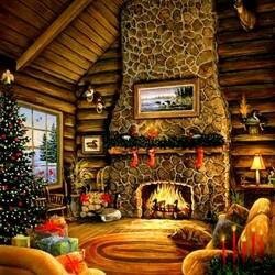 Jigsaw puzzle: Christmas by the fireplace