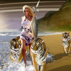 Jigsaw puzzle: Girl and tigers