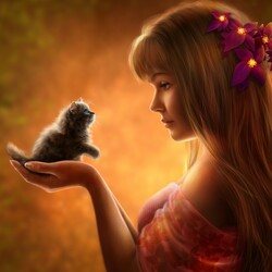 Jigsaw puzzle: Girl and kitten