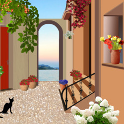 Jigsaw puzzle: Black cat in the yard