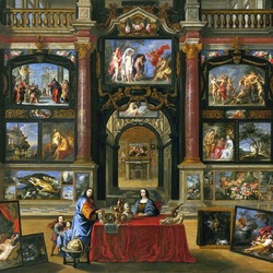 Jigsaw puzzle:  Interior with figures among paintings