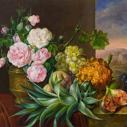 Jigsaw puzzle: Still life with roses and fruits
