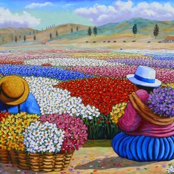 Jigsaw puzzle: Women picking flowers